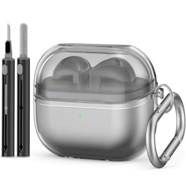 Imagem de Capa para Samsung Galaxy Buds 3 com kit de limpeza, capa protetora de silicone macio para Galaxy Buds 3 Pro, acessórios com chaveiro (preto transparente)