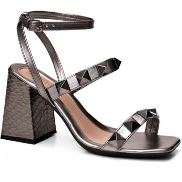 Imagem de Sandália Feminina Salto Alto Bloco Tacha Spike Pirâmide prata35