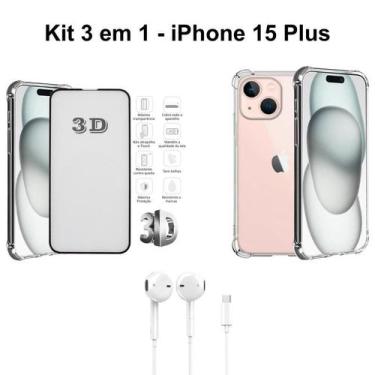 Imagem de Kit Capa Transparente + Película 3D de Vidro + Fone de Ouvido com Fio 