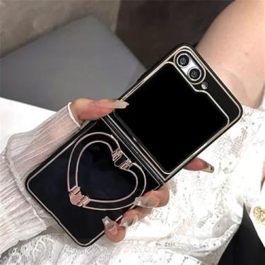Imagem de para Samsung flip5 Flip4 Cute Cartoon Love Heart Bracket Case para Samsung Galaxy Z Flip 5 4 3 6 ZFlip Capa dobrável com suporte revestido, preta, para Z Flip 3