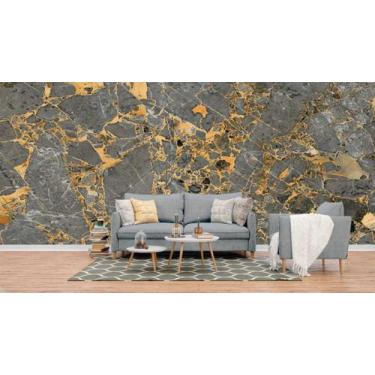 Imagem de Papel de Parede Painel 3D Mármore Agata com Dourado 4M Auto Colante Re