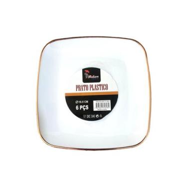 Imagem de Kit 24 Pratos Quadrados Acrílico Luxo Borda Rosê 18Cm Festa - Aidan
