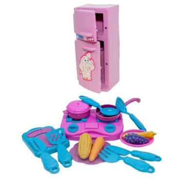 Imagem de Cozinha Jantar Geladeira Brinquedo Criança Comidinhas 17Pç - Master To