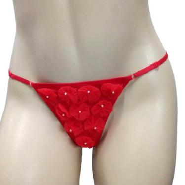 Imagem de Calcinha Fio Dental  Íntima Delas Tanga Flor, Vermelho, ÚNICO