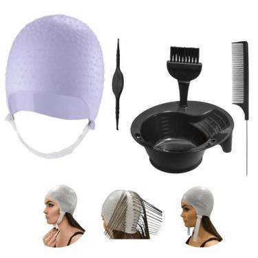 Imagem de Kit Tintura Coloração Tigela Pincel Touca e Pente Separador Mechas Luz