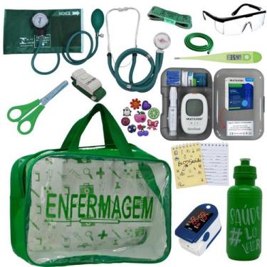 Imagem de Kit Enfermagem Transparente Completo Aparelho Pressao Manual Estetosco