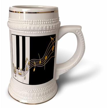 Imagem de 3dRose Caneca, notas musicais douradas em teclas de piano, 510 g, 650 ml, branca
