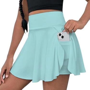 Imagem de OEBLD Saias de tênis atléticas de cintura alta para meninas, com shorts, borboleta, babados, saias escolares com bolsos, Azul claro, 5-6 Anos