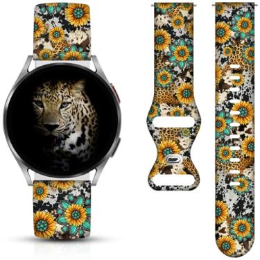 Imagem de Pulseiras de relógio de Natal e Halloween compatíveis com Samsung Galaxy Watch 40 mm, 41 mm, 42 mm, 44 mm, 45 mm e 46 mm, pulseira de silicone de substituição de 20 mm para Galaxy Watch 6/Watch 5 / Watch 5 Pro/Watch 4 / Watch 4 Classic / Watch 3 / Active 2 e 1 (girassol leopardo)