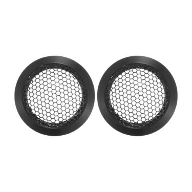 Imagem de ACROPIX Capa universal de 5 cm para grades de alto-falante de carro de 5 cm redonda para alto-falante de áudio para subwoofer capa protetora de ferro liga de alumínio preta - Pacote com 2