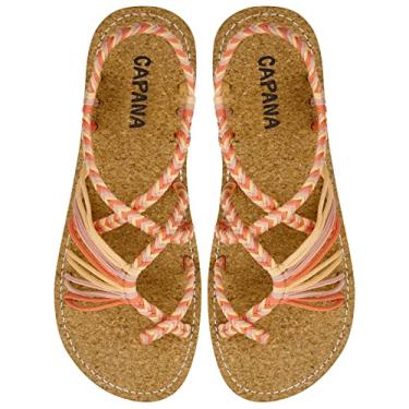 Imagem de Capana Sandálias rasas femininas de tecido - sandálias trançadas com tiras, sandálias de praia para mulheres verão elegante, sandálias boêmia de corda, sapatos femininos casuais de primavera,