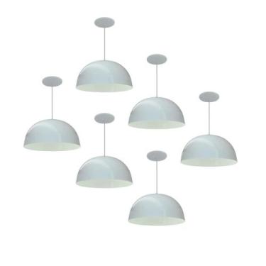 Imagem de Kit 6 Luminária Pendente Meia Lua 24cm Com Interior Branco Brilho Fiaç