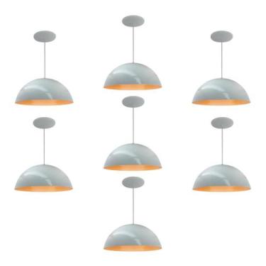 Imagem de Kit 7 Luminária Pendente Meia Lua 40cm Com Interior Laranja Fiação 110