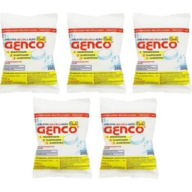 Imagem de 5 Tablete Pastilha Cloro Multipla Acao 3 em 1 T200 200g Genco