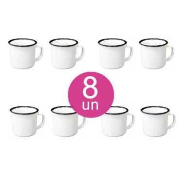 Imagem de 8un Canecas Esmaltada tradicional 150ml Café Chá branca - YAZI