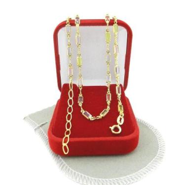 Imagem de Pulseira Feminina 16/20cm 3mm Colorida Folheada Ouro 18k PL429 - WNBIJ