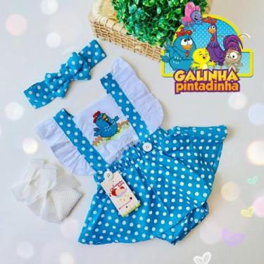 Imagem de Jardineira Galinha Pintadinha Azul + faixinha de cabelo - JOANINHA BAB