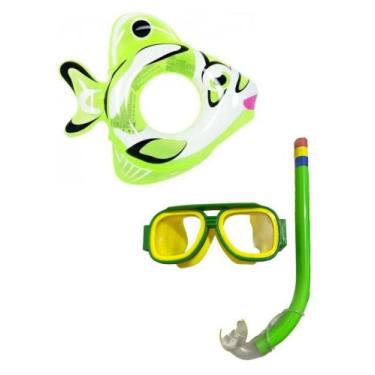 Imagem de Máscara Mergulho Snorkel + Boia Inflável Redonda Peixe - SunWay