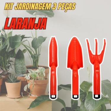 Imagem de Kit 3 Pcs Jardinagem Horta Pazinha Rastelo Ancinho Manual Laranja Vaso
