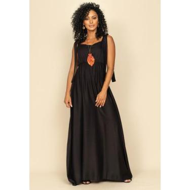 Imagem de Vestido Longo Apioba Viscose com Amarração no Ombro Preto - Amazonia V