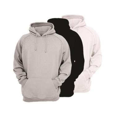 Imagem de Kit 3 Moletons Feminino Ragor Algodão Capuz Bolso Conforto, GG, Cinza,