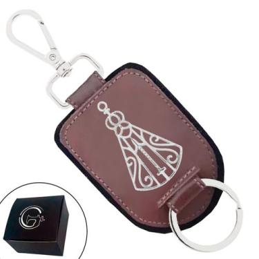 Imagem de Chaveiro de Couro Nossa Senhora Vazado com Fecho Premium - Cores Preto