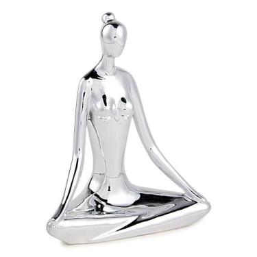 Imagem de Escultura Decorativa de Yoga em Porcelana 19x15,5x7,5 Prata G39 - Gran