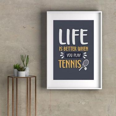 Imagem de Quadro Frase Play Tennis - 60x48cm - Quadros On-line, Madeira preta