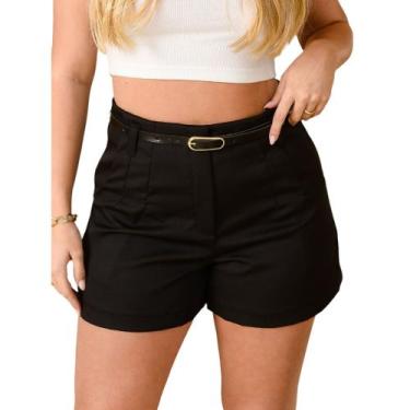 Imagem de Short Social Feminino de Cinto Marrom Alfaiataria Cintura Alta - Mitch