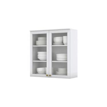Imagem de Armário Aéreo 80 Cm 02 Portas Com Vidro Amy Branco Hp Casa 812 Branco 