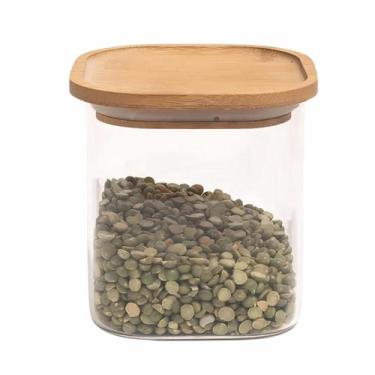 Imagem de Pote Hermético De Vidro Com Tampa Bambu 800ml Porta Mantimentos Alimen