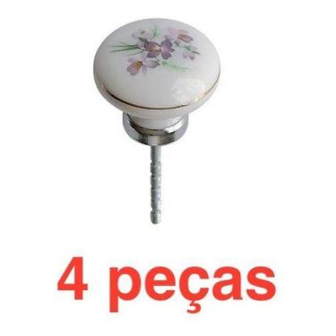 Imagem de (4pçs) Puxador Porcelana Floral Roxo Moveis 35mm 85-05 - ABCMAIOR