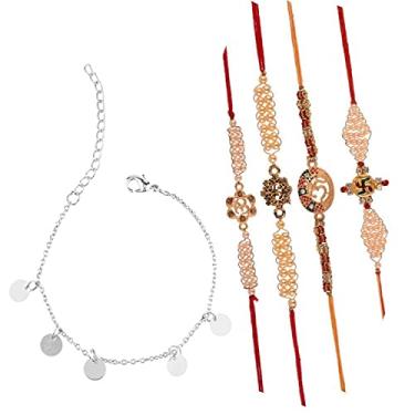 Imagem de Efulgenz Rudraksh Rakhi para irmão Bhaiya Bhabhi Rakhis feito à mão para Rakshabandan pulseira de fio indiano pérola indiana presente para irmão, Free Size, Nylon, Sem Pedra Preciosa