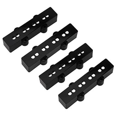 Imagem de 4 peças de capas para captador de baixo Yootones para pescoço/ponte compatíveis com peças de instrumentos musicais de guitarra jazz J baixo de 4 cordas (preto)