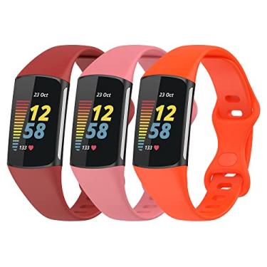 Imagem de Gheper Pacote com 3 pulseiras esportivas de substituição de silicone macio compatíveis com Fitbit Charge 6/Charge 5