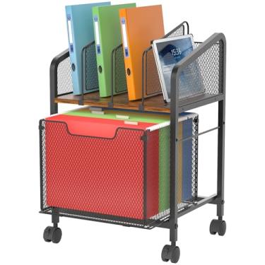 Imagem de Tiaoheka Arquivo móvel com divisórias ajustáveis, moldura de madeira, preto e marrom, tamanho carta, 37 cm L x 18 cm P x 58 cm A