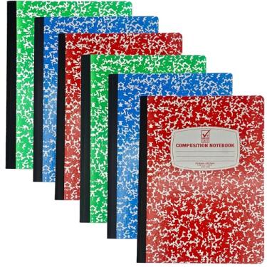 Imagem de Livro de Composições, Diversas cores de mármore com pauta ampla, capa rígida 100 folhas 9,75" x 7,5" - Materiais de volta às aulas para estudantes e faculdade da 4E Novelty, 6 Pack