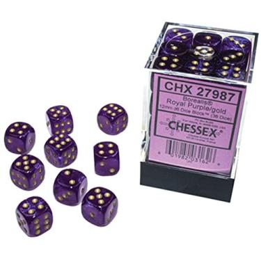 Imagem de Chessex Bloco de dados luminário de 12 mm d6 roxo royal/dourado (36 dados) (CHX27987)
