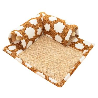 Imagem de ＡＷＨＡＯ Gato túnel e cama brinquedo interativo com jogando bola brinquedo destacável confortável Play Center for Small Animal Indoor, M Size Coffee