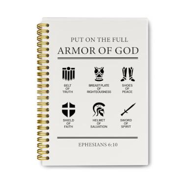 Imagem de THDSE Caderno inspirador cristão, caderno espiral da bíblia religiosa minimalista, caderno de notas de igreja Efésios 6:10, diário de oração para mulheres, caderno de diário de capa dura 14 x 21 cm
