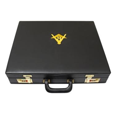Imagem de Pasta rígida de avental maçônico premium, emblema G com bússola quadrada (provincial) – Bolsas e estojos maçônicos, Imitação de couro