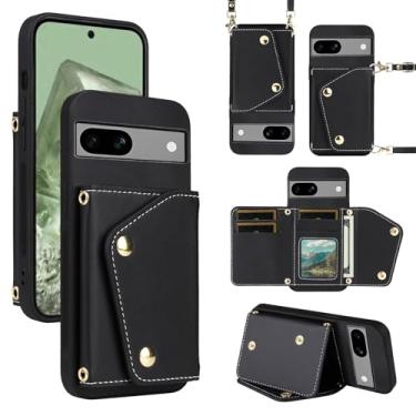 Imagem de Dibosom Capa carteira de luxo para Google Pixel 6A 5G 2022 com 5 compartimentos para cartão fina e alça de ombro, suporte para cartão de crédito de couro PU acessórios capa de celular para Pixel6A A6