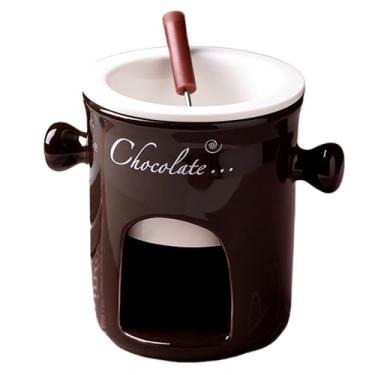 Imagem de ABPWO Caneca de fondue de chocolate, canecas de cerâmica para chocolate ou queijo, inclui garfos, 290 ml (marrom A)