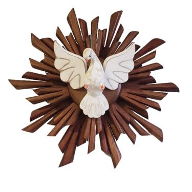 Imagem de Divino Espírito Santo - Arte de Parede Mineira 35 x 35 cm, Madeira - Todo em Madeira Raios Duplos