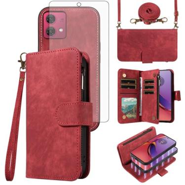 Imagem de Asuwish Capa de celular para Motorola Moto G84 5G carteira com zíper destacável capa magnética com protetor de tela de vidro temperado alça transversal alça flip porta-cartão slot G 84 2023 mulheres