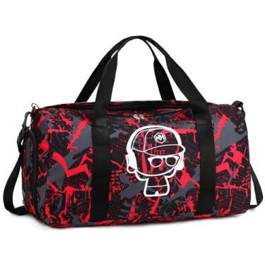 Imagem de LEDAOU Bolsa de viagem infantil para meninos e meninas, viagem noturna, esportiva, academia, bolsa de ombro com compartimento para sapatos e bolso molhado, Graffiti vermelho, 18.1 x 8.7 x 9.1 inches