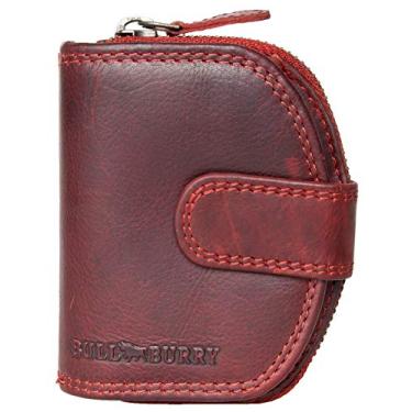 Imagem de Carteira vermelha escura pequena RFID Bull Burry inteira feita de couro bovino genuíno forte, Vermelho escuro, One Size, Casual