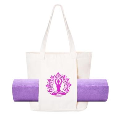 Imagem de Haakong Bolsa feminina de lona com tapete de ioga, bolsa de ginástica para treino, pilates, viagens, praia e escritório, Branco, Large