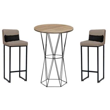Imagem de Kit Mesa Bistrô Flork e 2 Banqueta Lucca Tampo Madeira Ferro Preto Sin