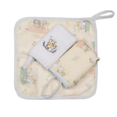 Imagem de Kit 3 Paninhos De Boca Bebê Soft Bordado Com Prendedor Chupeta 25x25cm